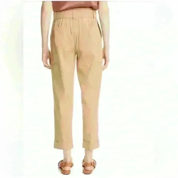 Vince - belted, stretch linen, paper bag, crop trousers- Sz L - Picture 4 of 10